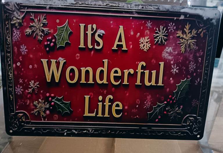 Christmas 'It's A Wonderful Life' Metal Sign – Good Condition