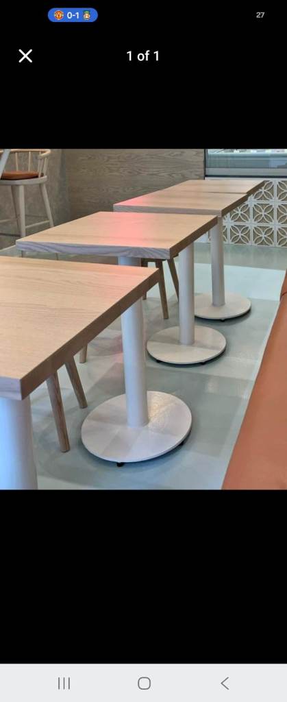 Good Condition Square Cafe Tables with White Pedestal Bases