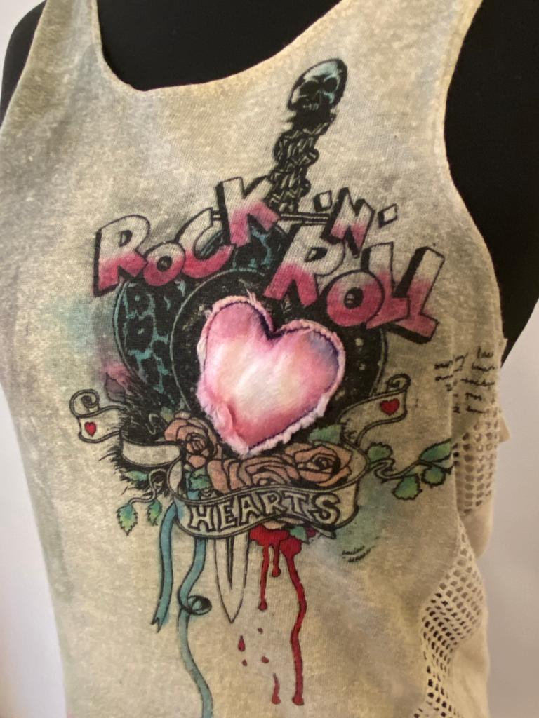 Rare and collectable KITSCH of London 1980s Rock n Roll Hearts Tank Top