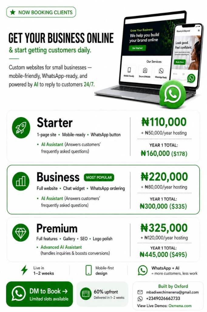 Professional Website Design — Mobile-Friendly, WhatsApp-Ready | From £110