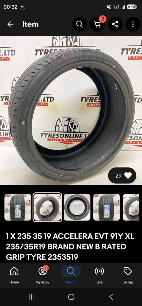 235 35 19 inch accelera Evt 91y tyre brand new