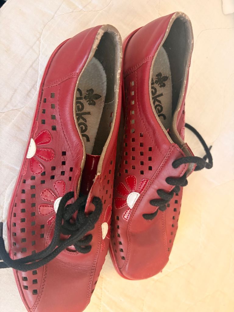 Rieker Red Perforated Leather Flats – Size 7, Good Condition