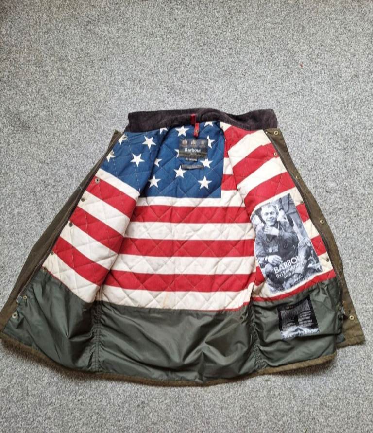Barbour International Steve McQueen Wax Jacket Olive Green Waxed size small very expensive rare 