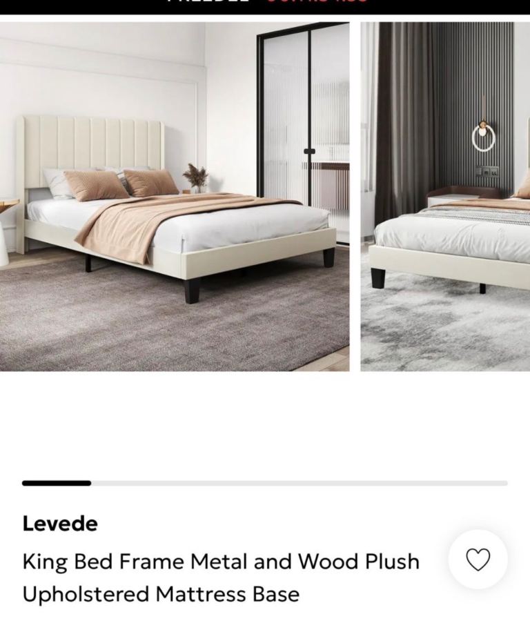 Brand new in box Levede King Bed Frame Metal and Wood Plush Upholstered Mattress Base