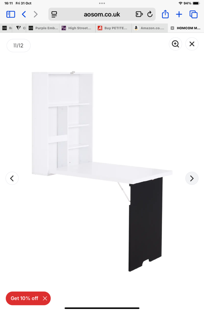 FOLDING WALL-MOUNTED DROP-LEAF DESK/TABLE WITH STORAGE