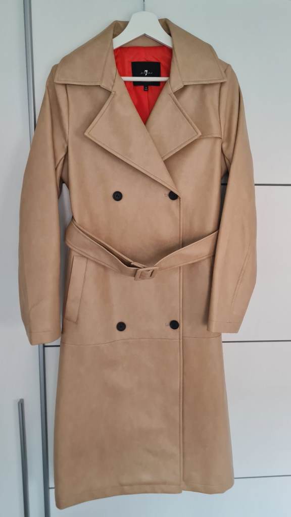 7 FOR ALL MANKIND Vegan Faux Leather Trench Coat Tan Beige 