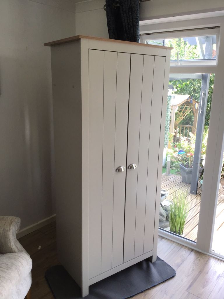 Grey Wardrobe with Wooden Top – Good Condition