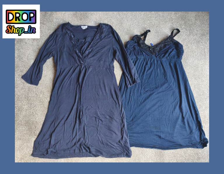 ​Seraphine Maternity Nursing Breastfeeding Nightgowns Set Navy Strappy