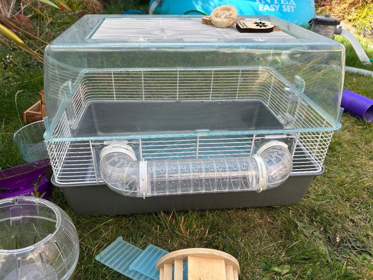 Hamster cage plus transport box and ball