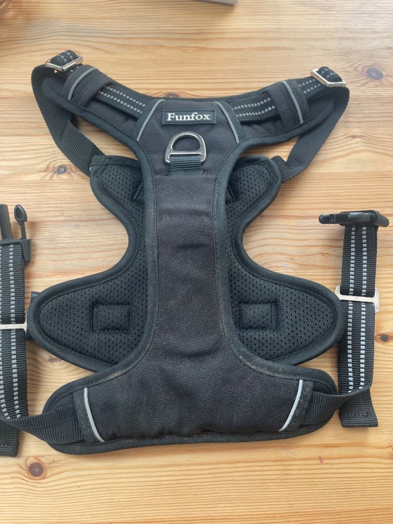 Funfox Black Dog Harness - XL Adjustable and Reflective