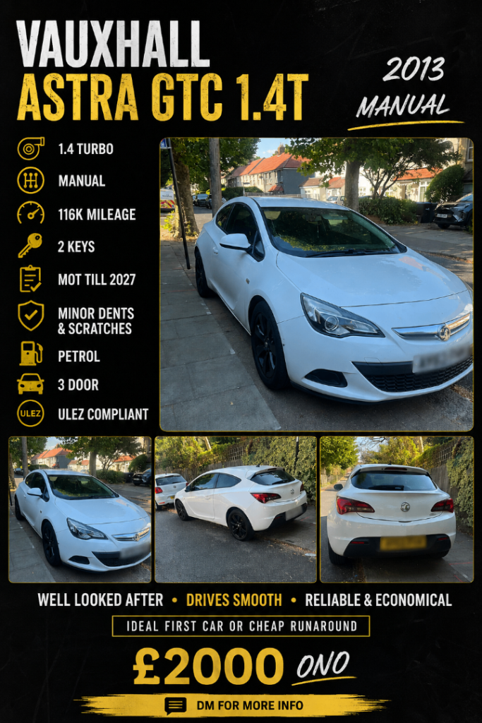 Vauxhall, ASTRA GTC, Hatchback, 2013, Manual, 1364 (cc), 3 doors