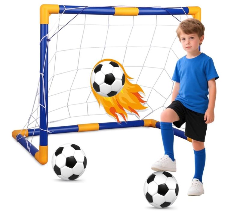 New in box Mini Soccer football Goal Set with 3 Balls and Pump for Toddler