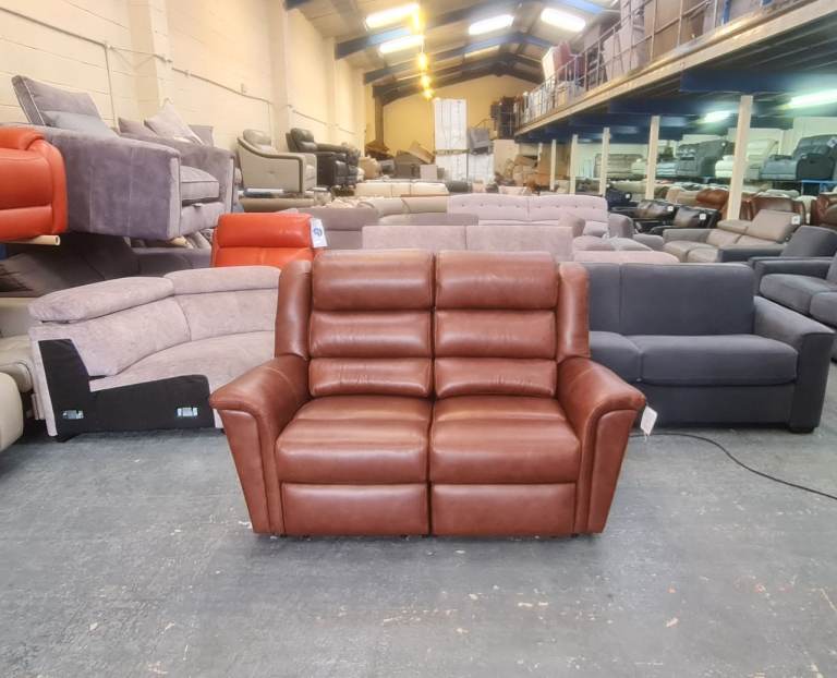 Parker Knoll Colorado antique brown leather electric recliner 2 seater sofa