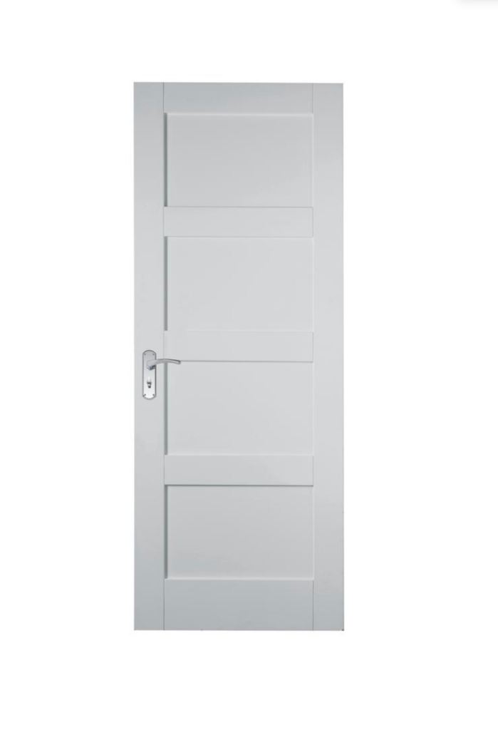 Howdens Shaker 6'6" x 2'6" White Primed 4 Panel FD30 Fire Door