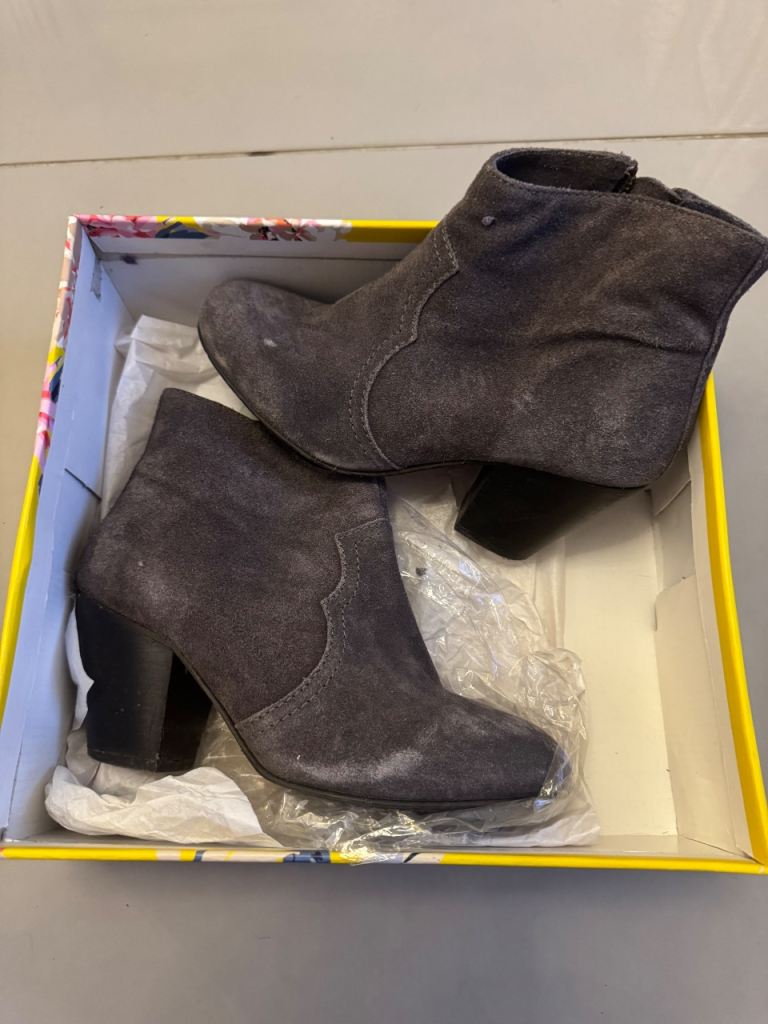 Joules Grey Suede Ankle Boots - Size 5, Good Condition
