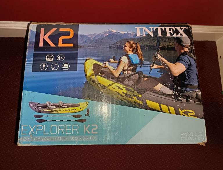 Intex Explorer K2 Inflatable Kayak Set 2 Person Kayak, Aluminium Oars & Pump, Adjustable Seats