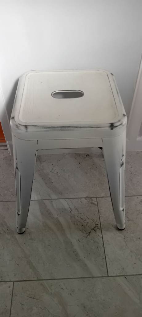 White Distressed Metal Stool / Small Table .Collection only Caerleon Newport Gwent 