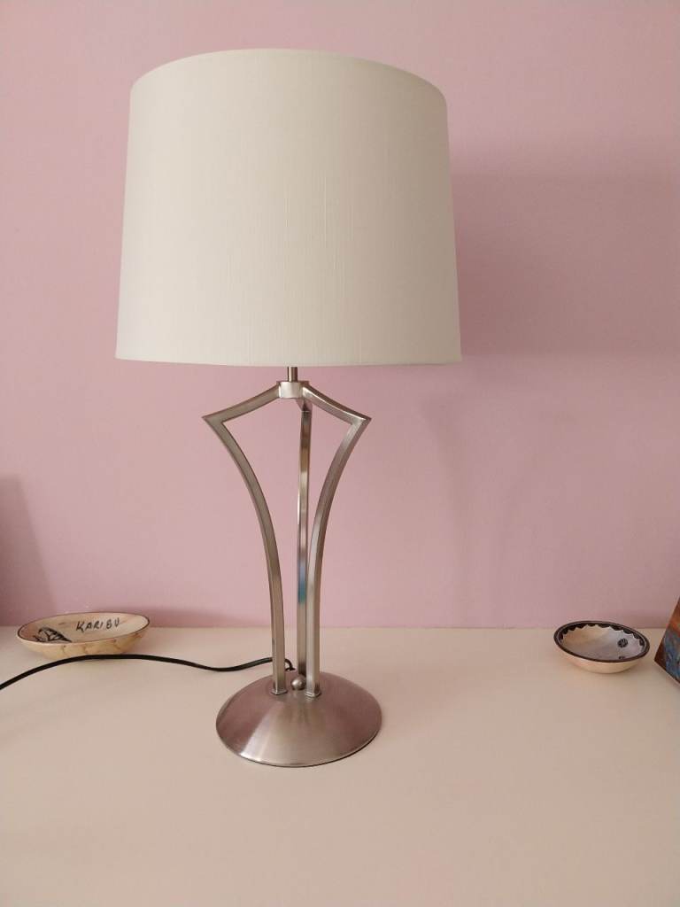 Modern Silver Table Lamp with Cream Shade