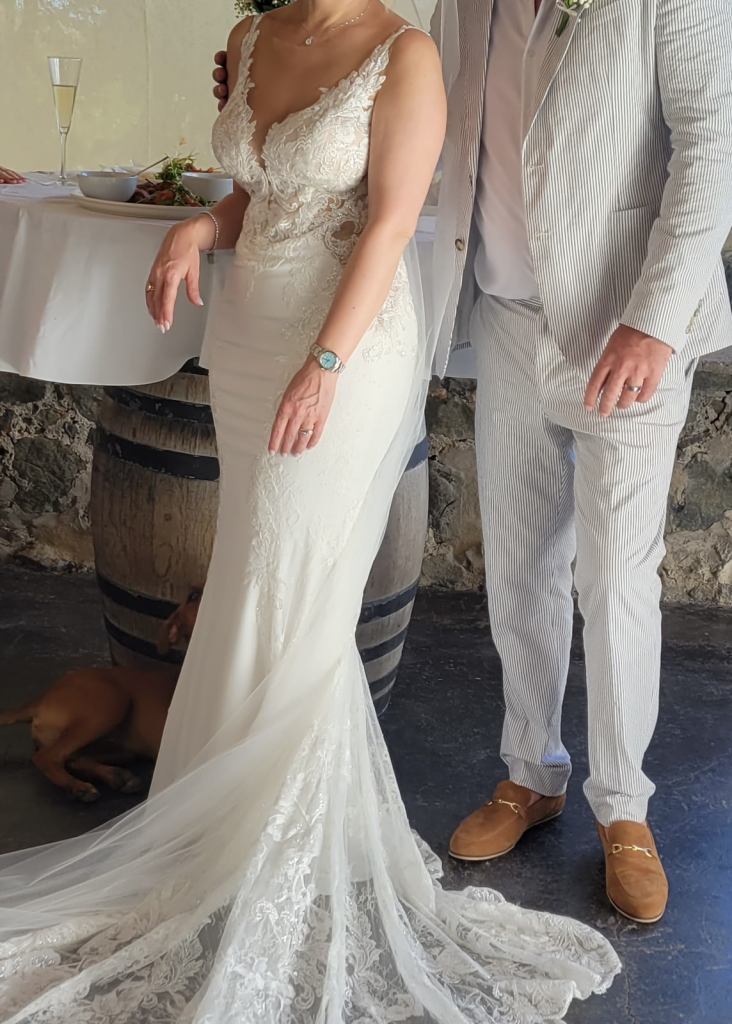 Ivory Lace Fit-and-Flare Wedding Dress with Illusion Back