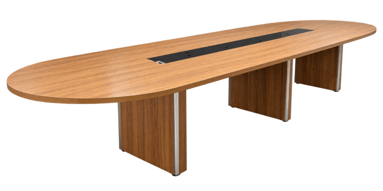 Large Oval Conference Table – Wood Finish with Power Outlets
