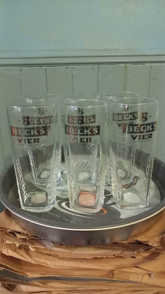 Six Becks Vier glasses.