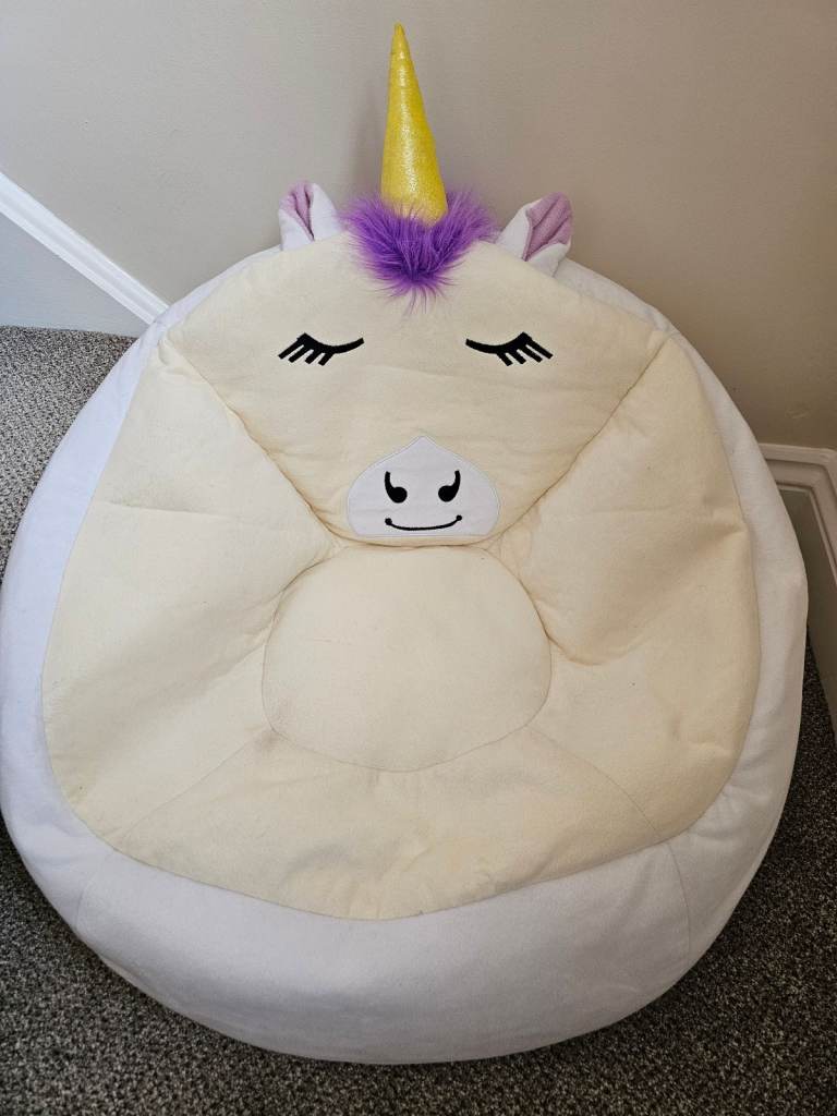 Kids unicorn beanbag.  White with purple mane
