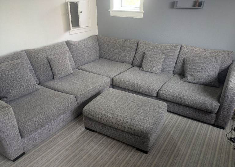 Sofa Workshop/DFS Grey Fabric Corner Sofa & Matching Storage Footstool