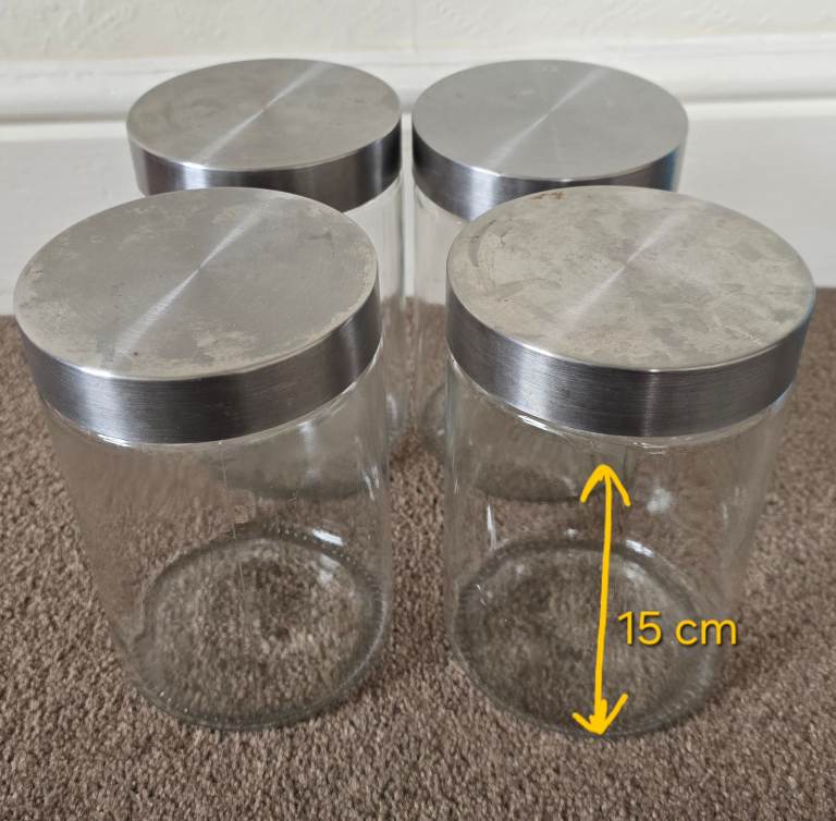 Glass storage jars, canisters, containers, with Stainless Steel Lids - 4 pack
