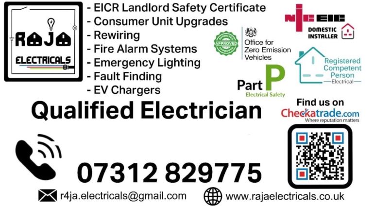 Registered Electrician EICR Landlord safety certificates GAS EPC Rewire Fault Finding EV Charger