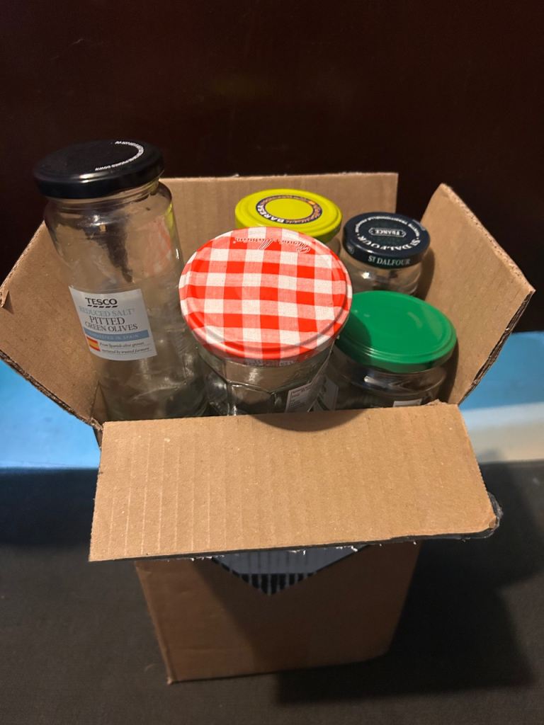 Box of empty jars