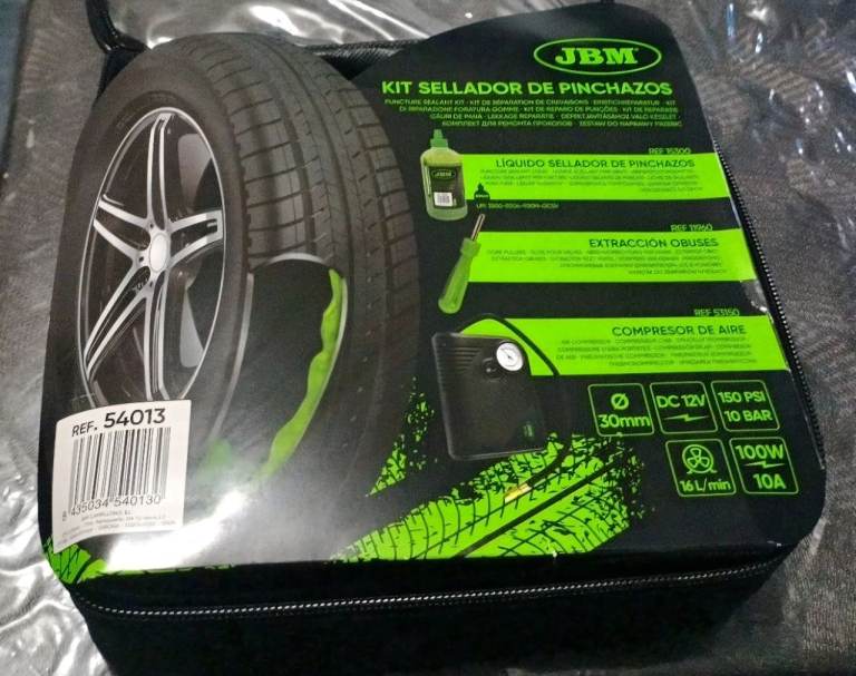 JBM 3-in-1 Emergency Tire Repair Kit – Puncture Sealant & 12V Air Compressor