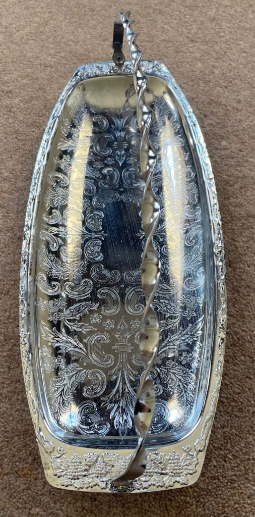 Antique Queen Anne Silver Plated 15”/40cm Swing Handled Galleried Sandwich Tray