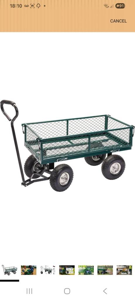 Green Garden Trolley Cart with Drop Sides – Good Condition