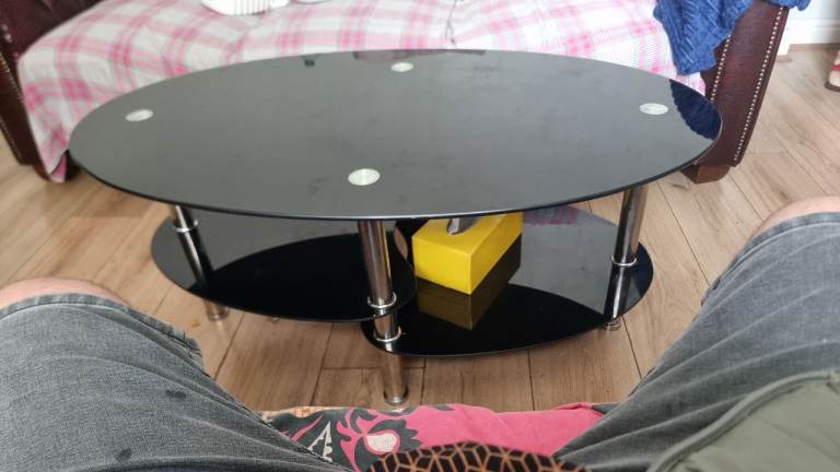 Black Glass Coffee Table with Chrome Legs