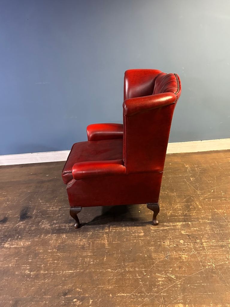 Superb vintage Oxblood leather chesterfield Queen Anne wingback chair Uk delivery 