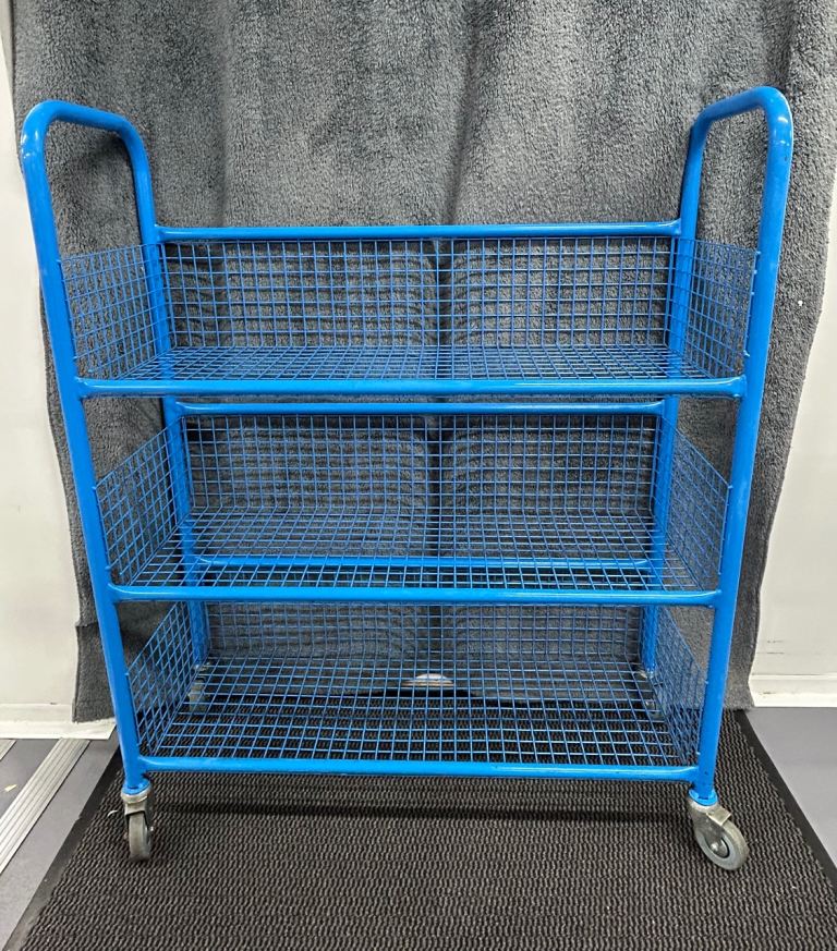 3 Tier blue Metal Wire Storage Trolley Cart