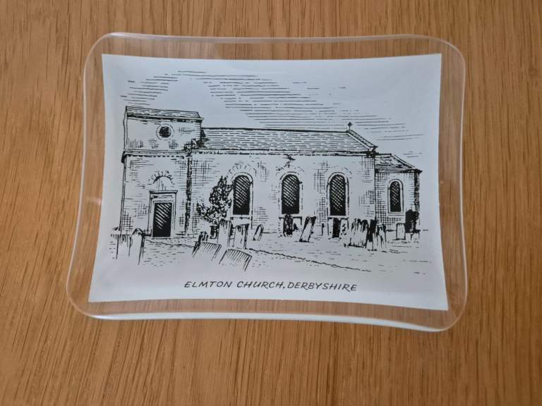 Vintage rare Elmton church, Derbyshire ashtray
