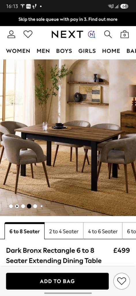 NEXT Dark Brown Wood Extending Dining Table (6-8 Seater)