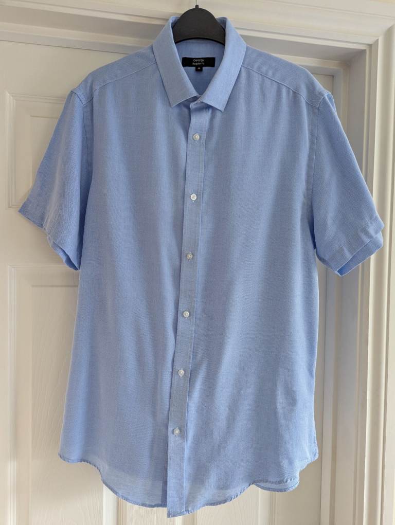 George at Asda Formal Short-sleeved Shirt, Regular Fit, 16" Collar, Light Blue, Brand New