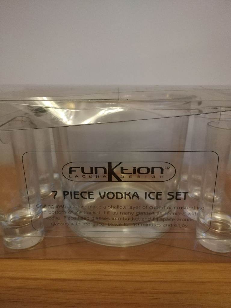 Vodka ice bucket and shot glasses
