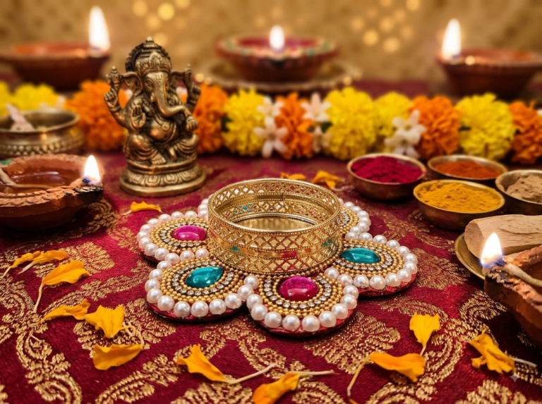 Decorative Tealight Holder - Multicoloured, Beaded Design