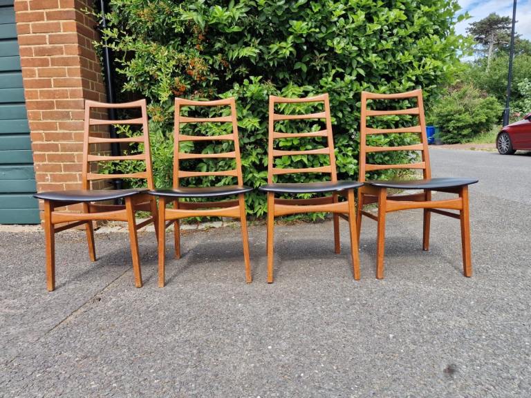 Set of Four Mid Century Danish Teak Dining Chairs by Dyrlund