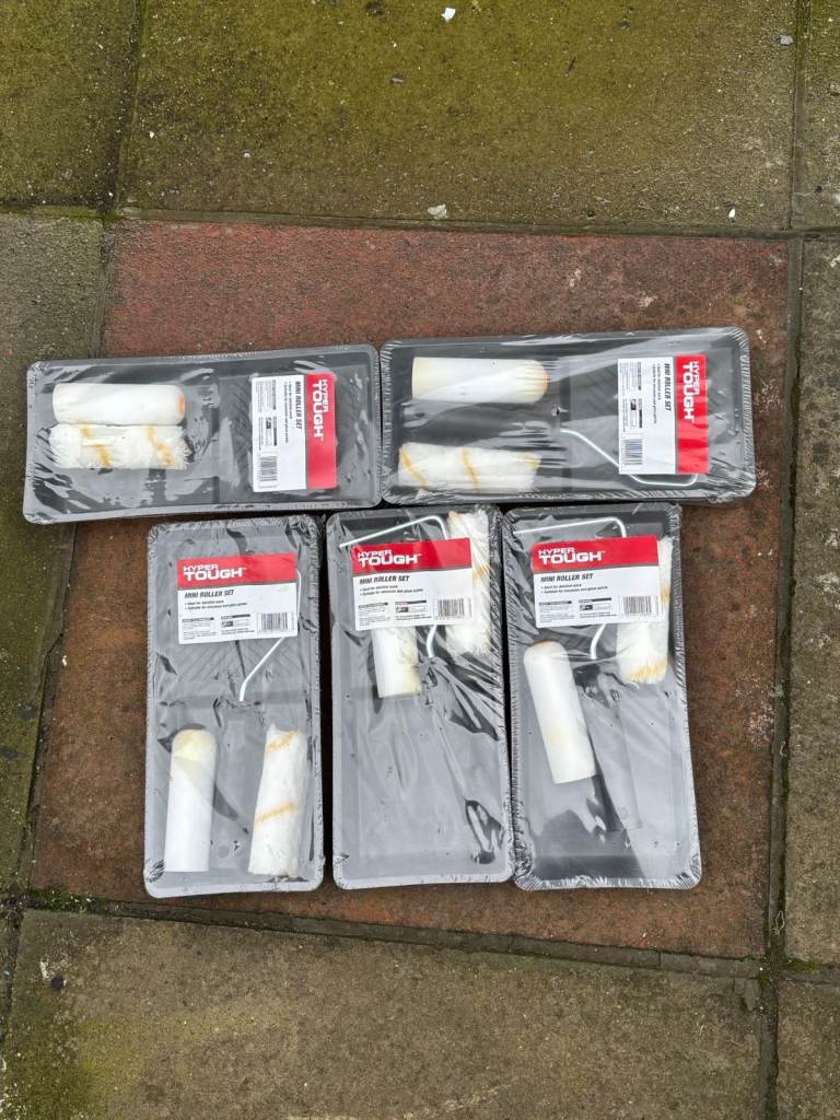 5x New Mini Paint Roller Set with Tray & Rollers – DIY Decorating Bundle