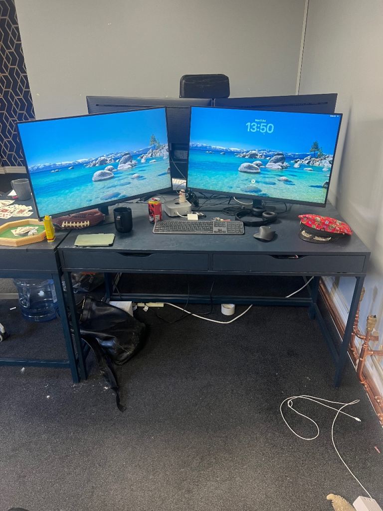 5 desks - 3 blue 2 x wood