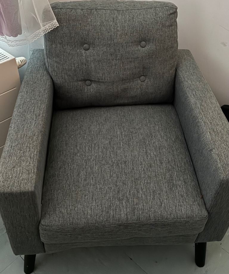 Good Condition Grey Fabric Armchair - Comfortable Seating
