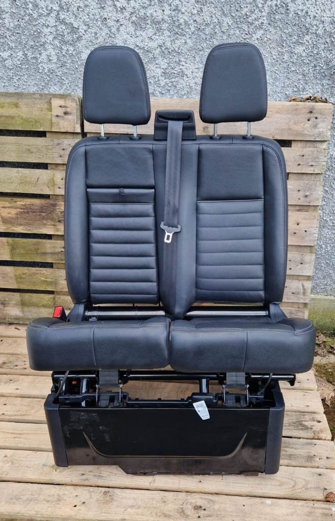 Genuine 2 seater bench seat for Ford Transit Custom black Leather Heated Trail
