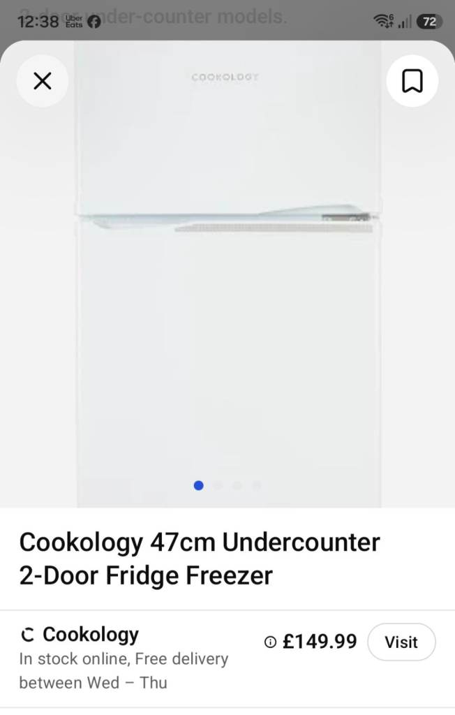 Cookology 2 door undercounter fridge freezer