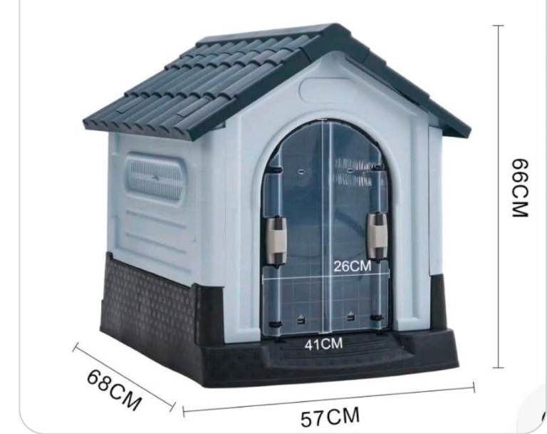 A new still boxed flat packed white x grey put door pet house .