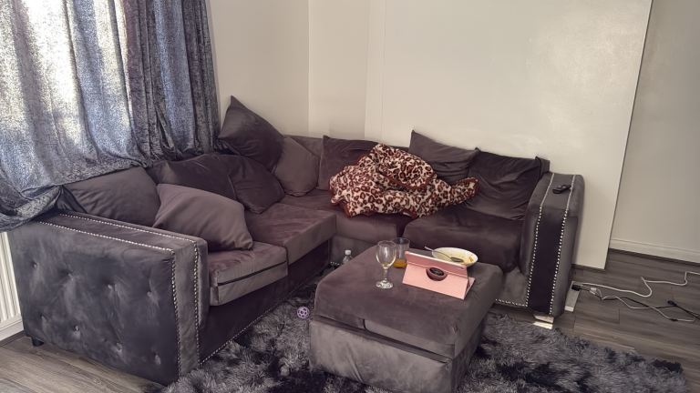 Comfy Grey Velvet Sofa - Good Condition