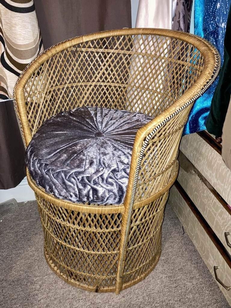 Vintage Wicker Peacock Chair Retro 70s 1970s Boho Bohemian Cane Wood Mid Century